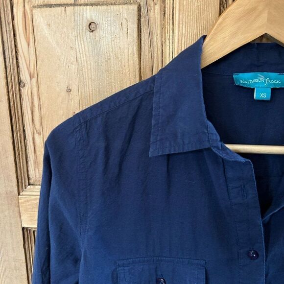 Southern Frock XS Navy Blue Long Sleeve Half Button Blouse‎ Lightweight Tunic - Picture 4 of 9